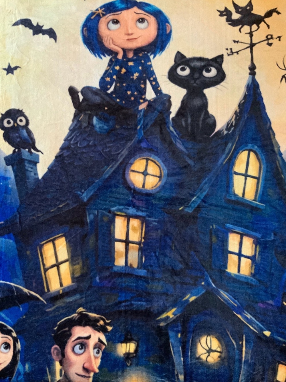 Coraline Throw Blanket with Nighttime Illustration